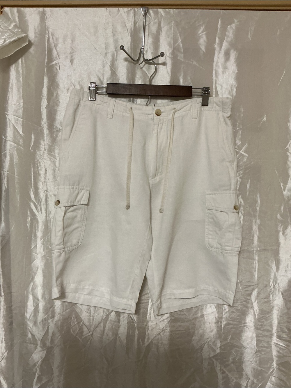 Perry Ellis Cream Cargo Drawstring Shorts